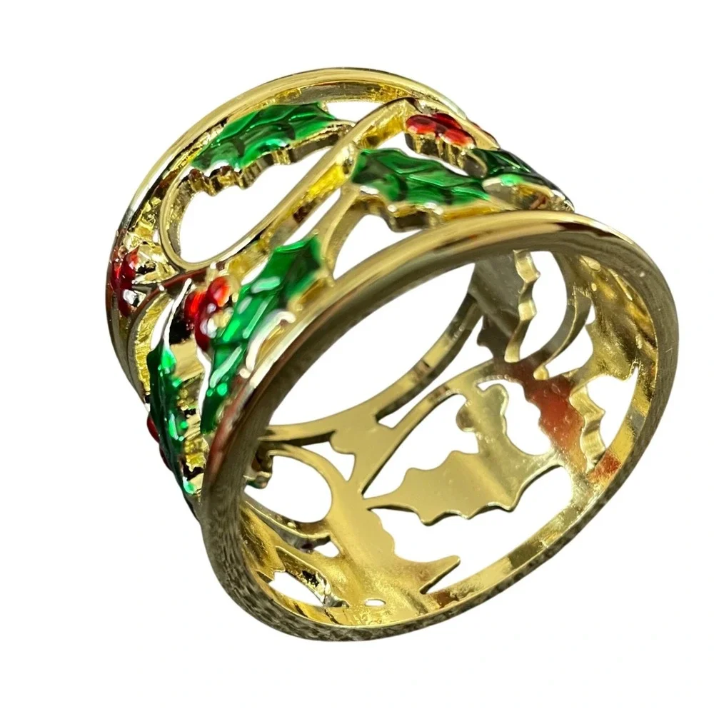 NEW Lenox Gold Holly And Berry Napkin Rings Set of 4 Christmas Holiday Decor NIB